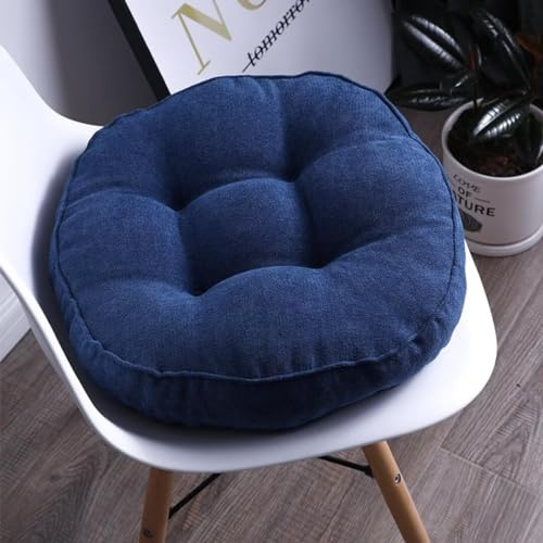 Generisch 2er Set Stuhlkissen mit Bändern, Sitzkissen Boden für Indoor und Outdoor, Waschbare Stuhlauflage für Bank und Stuhl, Bodenkissen für Zuhause Büro Küche Esszimmer,Dunkelblau,rund 40x40cm