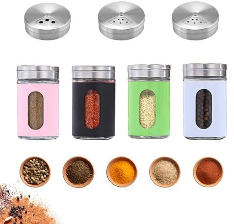 FISH DRAGATE 4 pcs barattoli spezie,barattoli spezie per cucina,quattro colori spice jar,contenitori spezie con 3 tipi di fori dosatori,per sale, pepe nero o condimenti