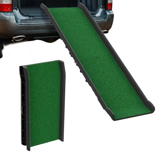 NAIZY Hunderampe 156cm Klappbare Hundetreppe Ramp mit Anti-Rutsch Matten Haustierrampe Kunststoff Kofferraumrampe Einstiegshilfe für Hund/Katz/Haustier bis 90 kg, mit Rasen