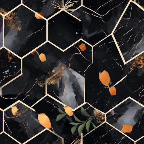 JIAOQSS Removable Wallpaper Black Golden Geometric Stick on Wallpaper Geometric Honeycomb Renter Friendly Living Room Vinyl Wrap for Furniture Bedroom Removable Contact Paper