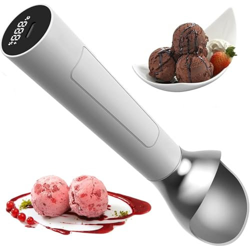 Electric Heated Ice Cream Scooper, 2Oz Rechargeable Thermostatic Scoop, IP67 Waterproof, Easy Clean Design Ages