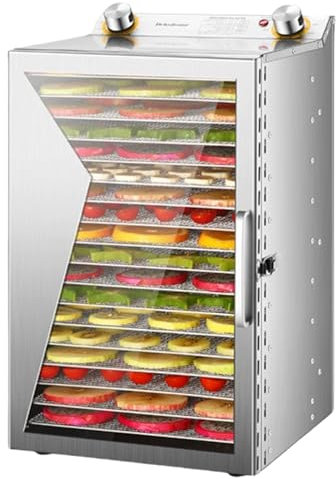 RIQHTIK Essiccatore Alimentare, essiccatore a congelamento Commerciale, Timer Regolabile e Controllo della Temperatura, essiccatore per Frutta in Acciaio Inossidabile,18 Layer