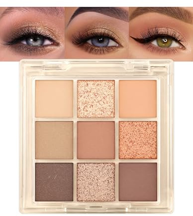 Erinde Lidschatten Palette Matt & Glitter - 9 Farben, Langanhaltende Wasserfest Eyeshadow Palette, Brown Metallic Glitzer Lidscahtten, Cream Long Lasting Eyeshadow