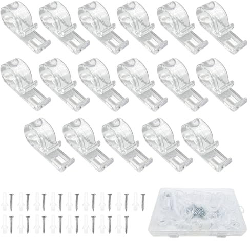 klahh 17Pcs Roller Blind Clips Blind Clear P Clips Blind Cord Safety Device Blind Safety Clips for Cord with 17 Screws, 17 Plastic Pillars and 1 Plastic Storage Box for Vertical Blinds