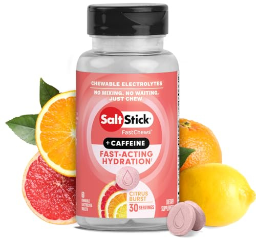 SaltStick Electrolyte FastChews with Caffeine - 60 Citrus Burst Chewable Salt Tablets for Running and Hydration, Electrolyte Chews - 60 Count