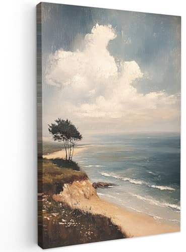 MuchoWow© Leinwandbild Dekoration Wohnzimmer Bilder Pictures Wall | 40x60 cm - Decoration Living Room Wohnungs Deko Moderne Bild Klippe - Meer - Baum