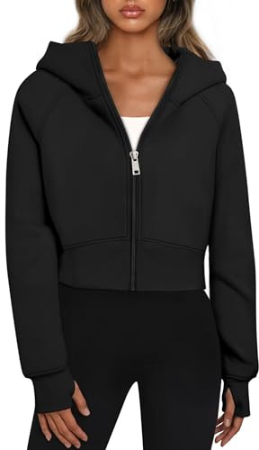 Oyamiki Hoodies for Women Uk Fleece Zip Up Long Sleeve Cropped Hoodie Casual Hooded Sweatshirts Fall Jackets with Pockets