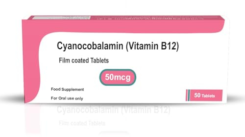 Cyanocobalamin Vitamin B12 50mcg 50 Tablets - Suitable for Vegans & Vegetarians - Food Supplement - for Men & Women - Made in UK