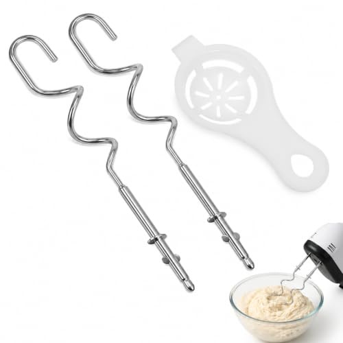 BESTYASH Edelstahl Knethaken Für Handmixer 7.28 Zoll 2Er Set Universal Küchenmixer Ersatzteile Mit Eiertrenner Effizientes Kneten Leicht Zu Reinigen