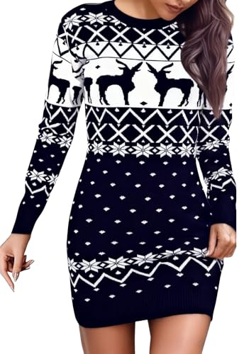 Marvmys Abito in Maglia Donna Invernale Natalizio Vestito Maglione Natale Morbido Maniche Lunghe Collo Rotondo