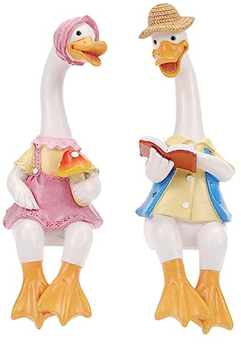 DECOMELODY Paarfigur Enten 2 Stück aus Kunstharz, Liebevolle Gartendeko | Drinnen und Draußen, Klassische Tierform, Schlichtes Design, als Kleine Dekoration für Haus und Hof