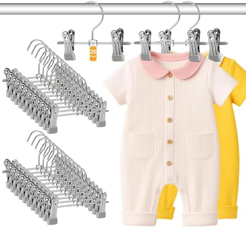 WJWSKI Barnhängare, set med 20 barnbyxhängare med klämmor, platsbesparande babyhängare, 17 cm, babyhängare 17 cm, lämplig för byxor, kläder, strumpor, korta kjolar