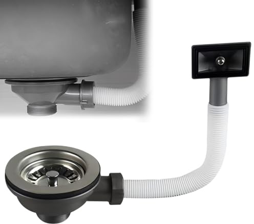 Lavello da cucina tipo ciotola di scarico: 114 mm lavello da cucina con troppopieno, sifone per scarico di troppopieno, lavello da cucina in acciaio inox 304 con troppopieno rettangolare, tubo