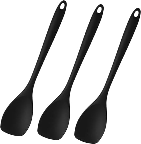 3 Rühr Schwarz Kochlöffel,je 27.5 cm hitzebeständig bis 210°C,Antihaft Silikonlöffel,Silicone Mixing Spoons für Küche, Kochen, Backen, Rühren,Antihaftkochgeschirr, Spülmaschinengeeignet