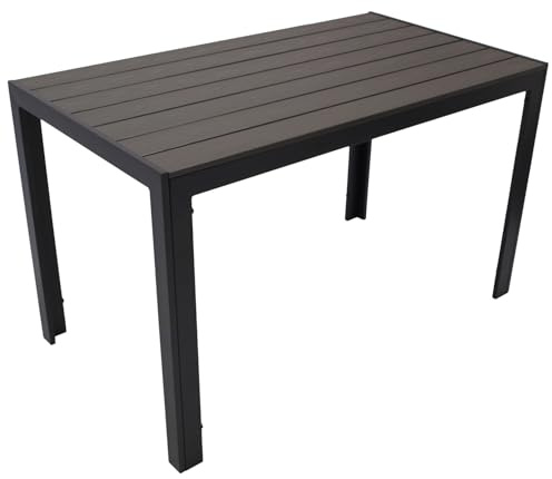 DEGAMO Sorano - Tavolo da giardino rettangolare, 70 x 125 cm, struttura in alluminio antracite, piano in legno di colore grigio scuro, resistente alle intemperie