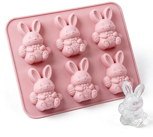 Moules de lapin de Pâques – Forme de lapin 3D, outil de moulage à 6 cavités pour un style artistique, ornement de qualité supérieure, moules en résine avec libération flexible, ensemble de savon glacé