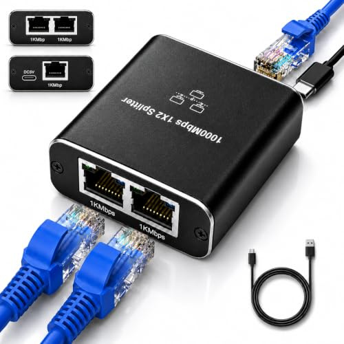 XRYIMYI LAN Splitter 1 a 2 con cavo Ethernet Gigabit 1000Mbps RJ45 splitter adattatore lan cavo sdoppiatore ethernet lan kabel adapter lan kabel verteiler per PC TV router switch