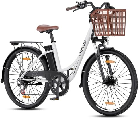 Qekud 26 Zoll E-Bike für Herren Damen, Elektrofahrrad mit 36V 13Ah Akku, 7 Gang E Bike, 250W Motor, Reichweite 100km bis 25 km/h, Cityrad Pedelec mit APP