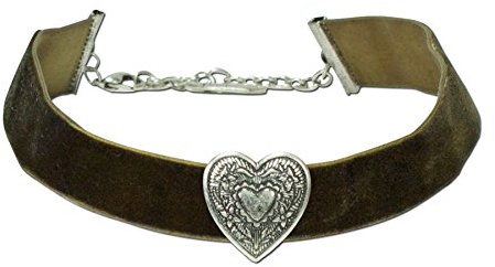 Alpenflüstern Trachten-Samt-Kropfband breit Trachtenherz - Trachtenkette enganliegend, Kropfkette elastisch, Damen-Trachtenschmuck, Samtkropfband in traditionellen Farben DHK092