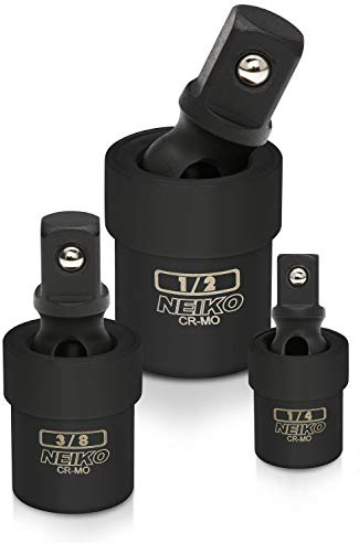 NEIKO 02486A Impact Universal Joint-Socket Swivel Set, Socket Extension Set Made From Cr-Mo with Included 1/4-, 3/8-, and 1/2-Inch Sockets, Set of 3