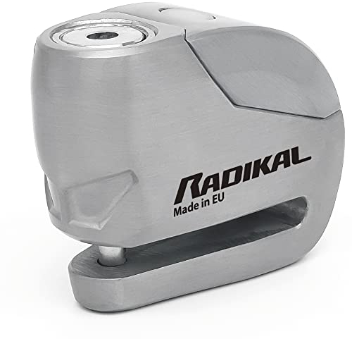RADIKAL RK9Z Blocca Disco Per Moto con Allarme Premium 120dB On/Off Warning LED Più Visibile, Baterria Lunga Durata, Antifurto Scooter, Lucchetto Moto Bloccadisco 6mm Universale, 100% Metallo Lucido
