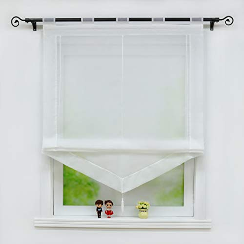 Joyswahl Voile Raffrollo mit Quaste Transparenter Dreieck Rollos mit farbigem Blende »Julia« Schals Fenster Gardine mit Schlaufen BxH 60x140cm Weiß 1 Stück