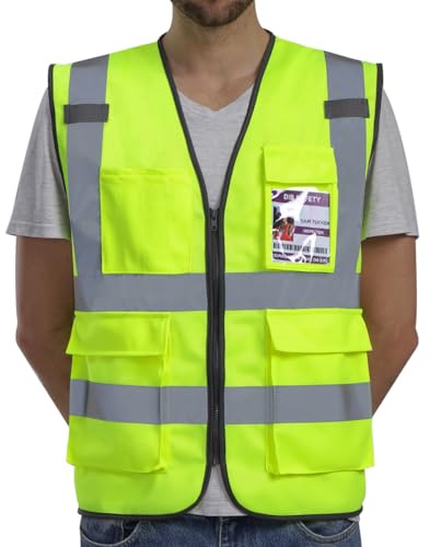 Dib Safety Reflective Vest ANSI Class 2, High Visibility Vest with Pockets and Zipper, Hi Vis Yellow 2XL