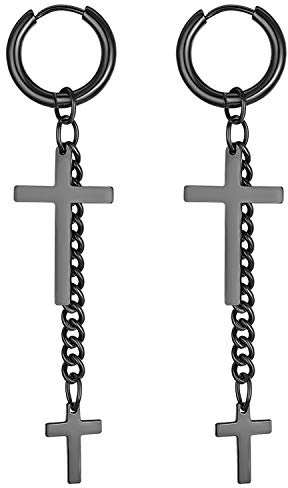 JewelryWe Herren Damen Ohrringe Set, Kreuz Kette Anhänger Edelstahl Creolen Ohrstecker Pierced Ohrringe für Männer Frauen, Silber Gold Schwarz