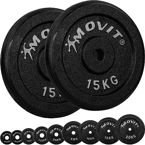 MOVIT Hantelscheiben Set PRO Gusseisen 0,5kg bis 20,0kg, Bohrung 30/31 mm Standardnorm, Gewichtsscheiben Set schadstoffgeprüft Gewichte Hantel