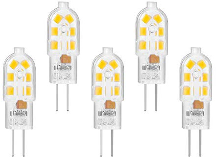 X-Molin Bipin led Bulb 12v G4 Light Bulb, Warm White 3000K 5Pack JC Bi Pin Bulb AC/DC 12v led Bulbs for rv Interior, MR11 G4/GU4/GZ4 T3 Halogen Track Bulb Replacement Landscape Bulbs