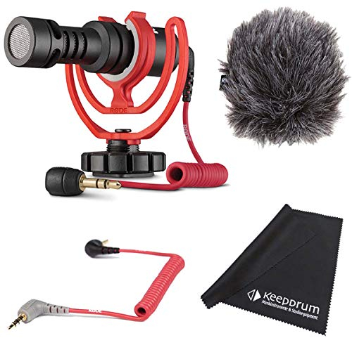Rode Kit microphone à condensateur vidéo avec câble de raccordement SC7 TRS 3,5 mm TRRS et chiffon microfibre Keepdrum