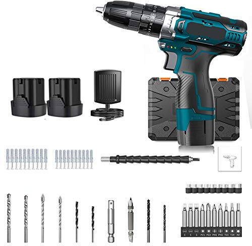 Taladro Percutor Motor Brushless con 2 velocidades 12 V, Incluye 2 Baterías de Litio 2 Ah, Cargador,25 Nm+10 mm Mandril Portabrocas, Taladro inalambrico