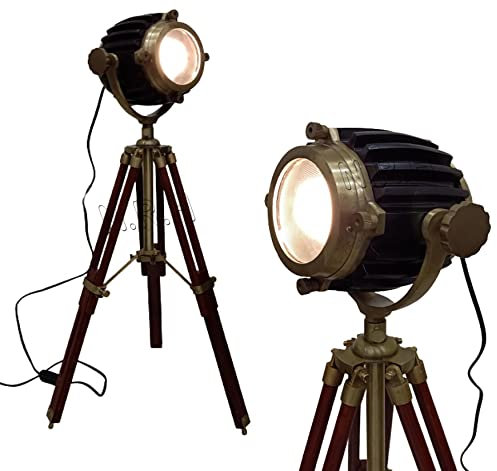 Faro antiquariato in piedi per cinema– treppiede in legno lampada da tavolo lettura luce per soggiorno decorazione film