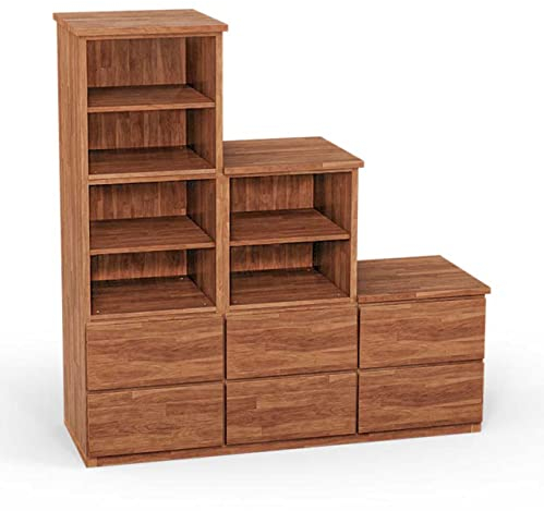 ben+camilla.com Square Massivholz Stufenregal Links-Anschlag | Regalwürfel-Set Kiel | 114,8 x 117,6 x 40 cm in Erle | mit Schubladen