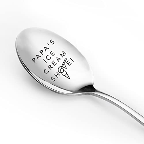 Best Papa Gifts for Grandpa - Papa's Ice Cream Shovel Spoon Engraved - Funny Ice Cream Spoon Engraved Papa Gift from Granddaughter Grandson