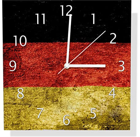 Wallario Design Wanduhr Verwitterte Deutschland-Fahne in schwarz rot Gold aus Aluverbund, Alu-Uhr Größe 30 x 30 cm, weiße Zeiger mit Metalloptik