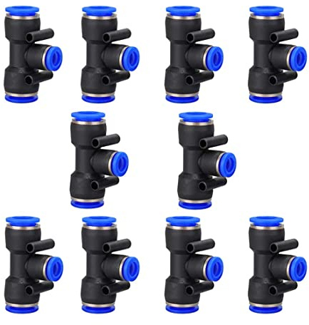 Metaland 3/8 OD Push to Connect Tee Fitting 3 Way T Shape Quick Push Lock Adapter (Pack of 10)