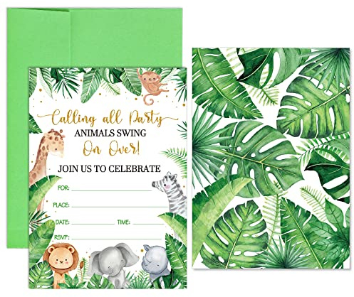 24 Pezzi di Biglietti d'Invito con Buste e Adesivi a Tema di Animali della Giungla e Safari per Feste di Compleanno a Tema e Baby Shower Invito di Partecipazione per Bambini e Ragazzi