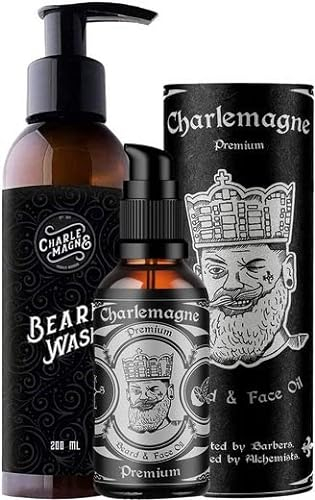 Charlemagne Bartpflege-Set – Bestehend aus Bartöl & Bartshampoo für Männer – Bartpflege Geschenkidee für Herren – Barber-Pflegeset – Bartpflege Set für Männer - Beard Growth Kit