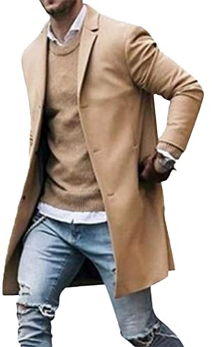 ORANDESIGNE Manteau Homme Laine Long Chaud Veste Elegant Slim Fit Business Blazer Parka Trench Coat Caban Col Fourrure Couleur Unie Manche Longue Blousons Duffle Hiver Jacket Outwear F Kaki S