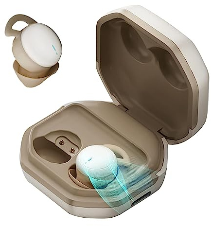 Xmenha Mini Bluetooth Kopfhörer in-Ear Ohrhörer unsichtbare kleinste kabellose Kopfhörer zum Schlafen für kleine Ohren Kinder Seitenschläfer Sport mit Ladecase für iPhone Android Beige