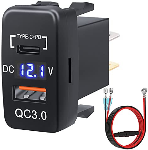 Cllena Quick Charge 3.0 & PD USB C Dual USB Port Charger Socket Power Adapter for Toyota