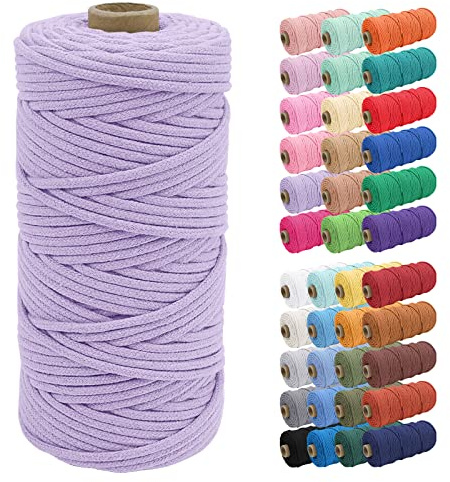 Uiopa Baumwollkordel 3mm x 100m, Makramee Garn Geflochten Baumwollgarn mit Kern, Baumwollseil Natürlicher Rope Garn für Taschen, Wandbehänge, Pflanzenaufhänger, DIY Handwerk