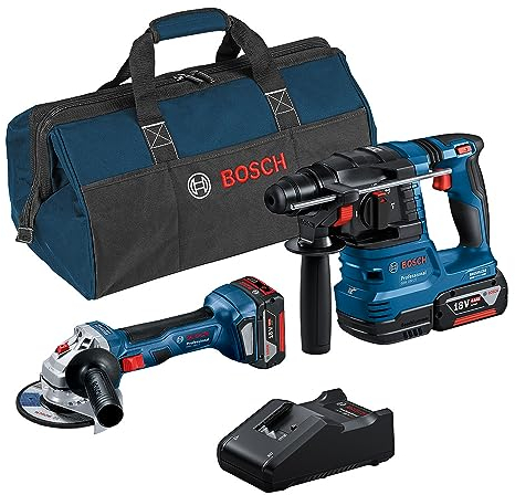 Bosch Professional 18V System Combo Kit: Winkelschleifer GWS 18V-7 + GBH 18V-22 (inkl. 2x 4.0Ah Akku, Schnellladegerät GAL 18V-40, Werkzeugtasche)