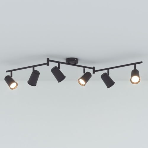 HOFTRONIC - Riga LED Deckenstrahler 6-Flammig - Schwarz - 6 Spots drehbar/schwenkbar - GU10 400 Lm 4W 4000K Neutralweiß - Deckenspot für Wohnzimmer, Küche, Flur - Deckenleuchte - Spotlampe (L1200mm)