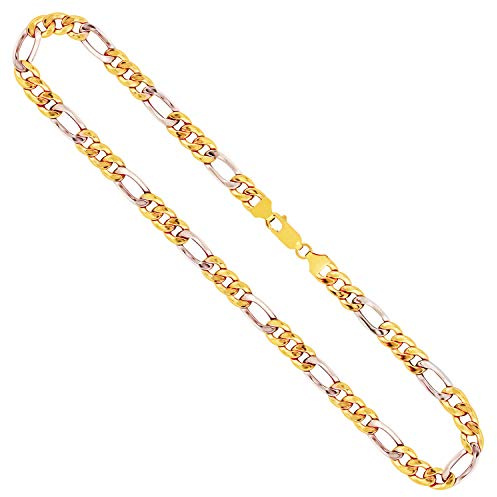 EDELIND Goldkette Herren Damen Echtgold 5,7 mm Figarokette hohl 333, 585 oder 750 aus Gelbgold Bicolor Kette Gold Halskette Damen Schmuck Geschenkbox