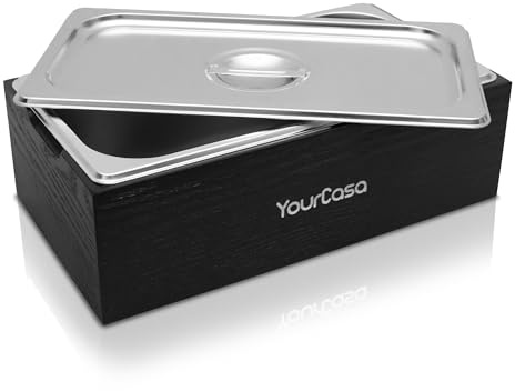 YourCasa Biomülleimer Küche 4,3 L - Komposteimer im Naturholz-Design mit Edelstahl-Einsatz & Deckel - spülmaschinenfest, geruchsdicht & plastikfrei - Bio Mülleimer klein für Biomüll (Esche dunkel)