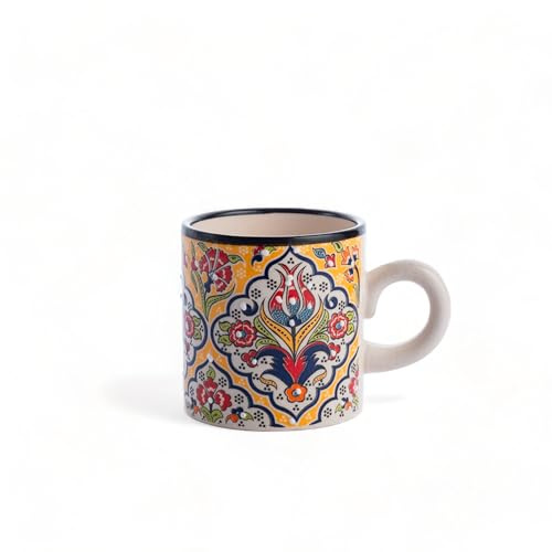 EVANILIFE Ceramic Espresso Cup, 5 Oz Handmade Espresso Mug, 2.75 Inch Cappuccino and Latte Cup, Multicolor Demitasse Cup, Dishwasher Safe Small Coffee Cup, Ideal for Espresso Machine (FLOWER YELLOW)