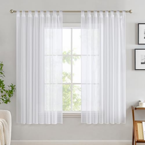 EMEMA Gardinen Transparent Vorhang Set Wohnzimmer Voile Schlaufenschal mit Bleibandabschluß 2er-Pack Wohnzimmer Luftig Dekoschal für Schlafzimmer 140 X 160 cm (B x H) Weiß