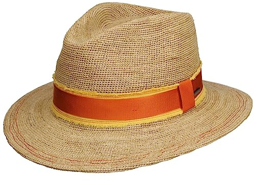 Stetson Crochet Raffia Traveller Strohhut Naturfarbener Hut mit Garniturband Luftige Verarbeitung Damen Herren Frühjahr Sommer Natur M (56-57 cm)